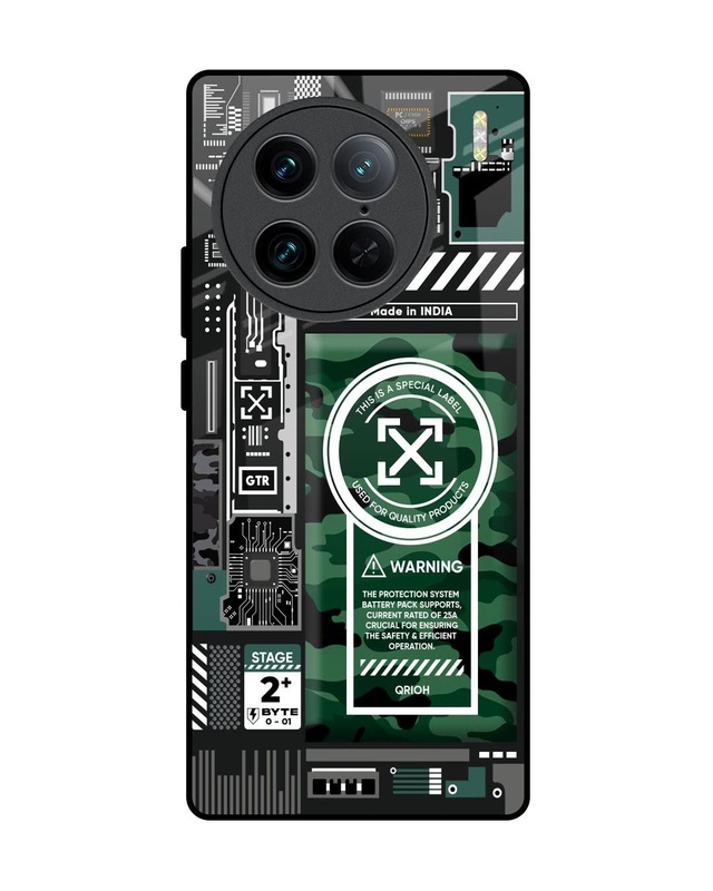 Green Camo Circuit Premium Glass Cover for Vivo X90 Pro 5G(Shock Proof, Scratch Resistant)