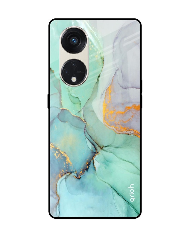 Shop Green Marble Premium Glass Case for Oppo Reno8T 5G (Shock Proof, Scratch Resistant)-Front