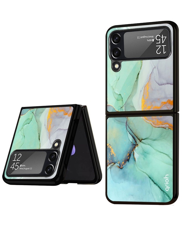 Shop Green Marble Premium Glass Case for Samsung Galaxy Z Flip4 5G (Shock Proof, Scratch Resistant)-Front