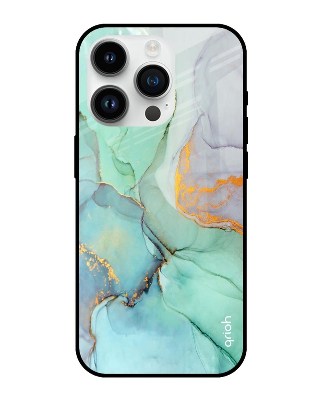 Shop Green Marble Printed Premium Glass Cover for Apple iPhone 14 Pro (Shockproof, Light Weight)-Front