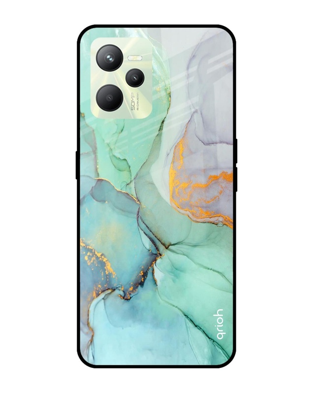 Shop Green Marble Printed Premium Glass Cover for Realme C35 (Shockproof, Light Weight)-Front