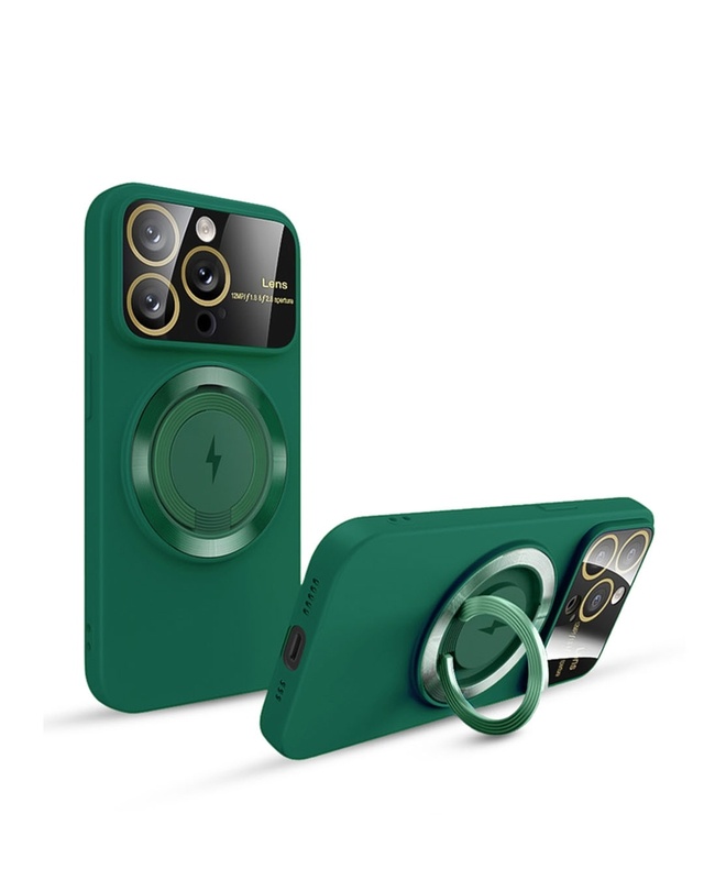 Green Silicon Magsafe Case with Stand for Apple iPhone 15 Pro