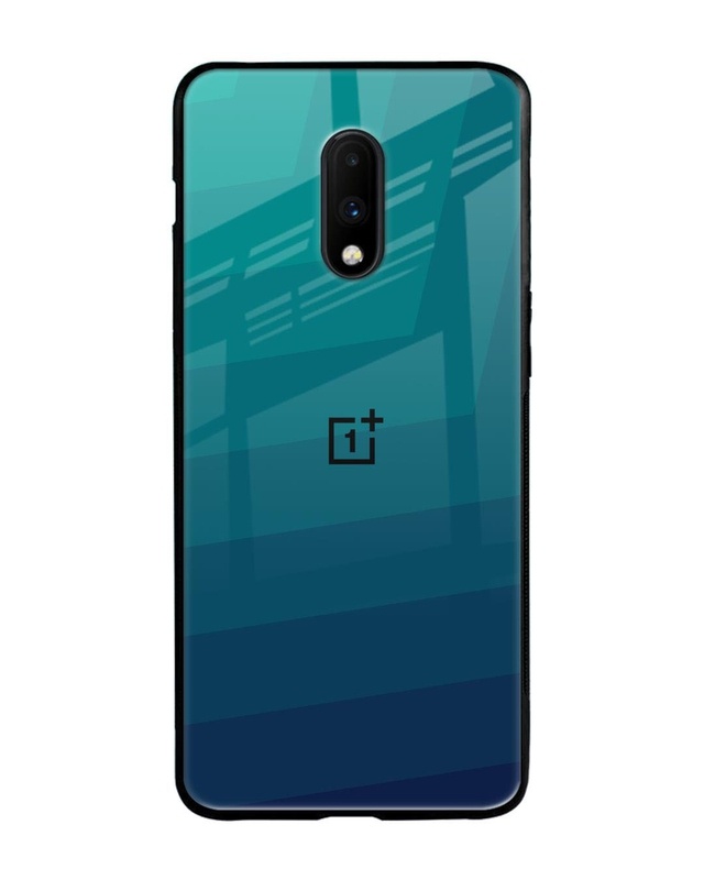 Shop Green Triangle Pattern Premium Glass Case for OnePlus 7 (Shock Proof, Scratch Resistant)-Front
