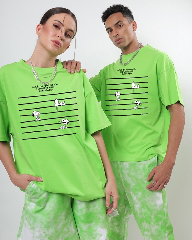 Shop Unisex Green List of Things Typography T-shirt-Front