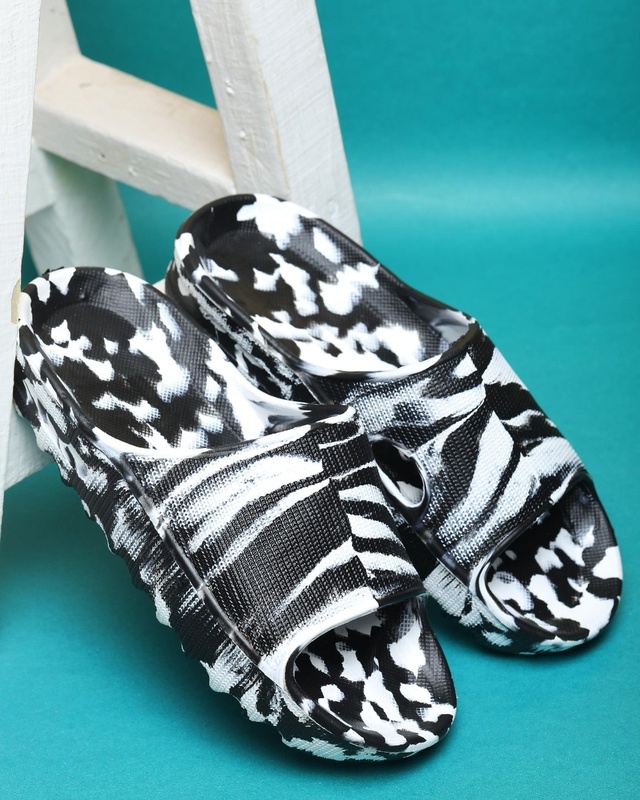 Shop Greentech Men's White Printed Sliders-Front