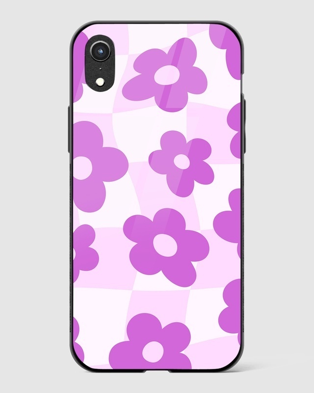 Shop Groovy Purple Daisy Flower Checkered Premium Glass Case for Apple iPhone XR-Front