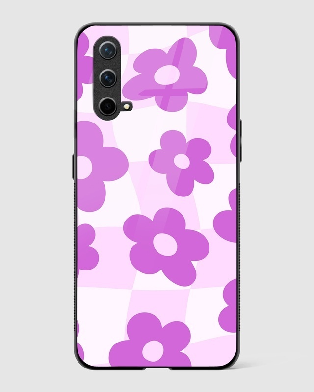 Shop Groovy Purple Daisy Flower Checkered Premium Glass Case for OnePlus Nord CE 5G-Front