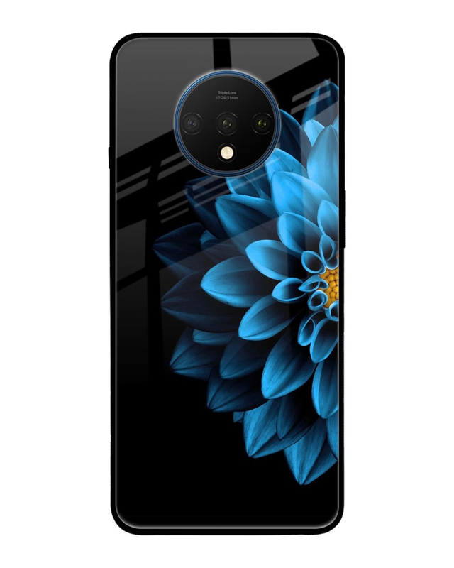 Shop Half Blue Flower Premium Glass Case for OnePlus 7T (Shock Proof, Scratch Resistant)-Front