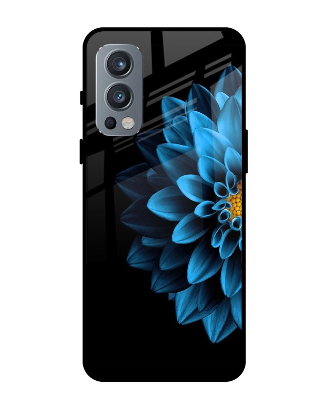 Shop Half Blue Flower Premium Glass Case for OnePlus Nord 2 5G (Shock Proof, Scratch Resistant)-Front