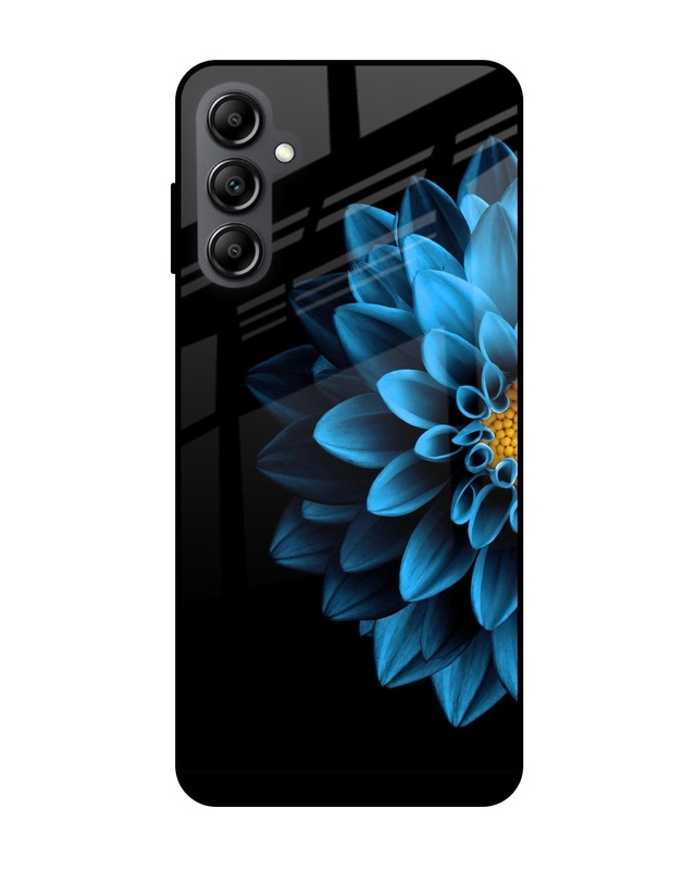 Shop Half Blue Flower Premium Glass Case for Samsung Galaxy A14 5G (Shock Proof, Scratch Resistant)-Front