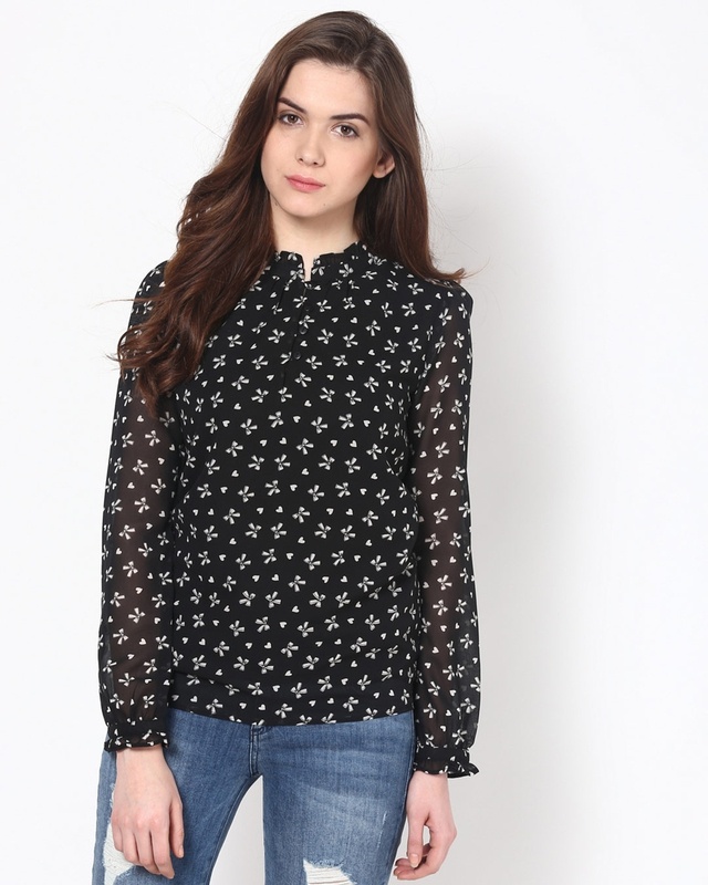 Shop Harpa Women Round Neck Full Sleeve Printed TOP-Front