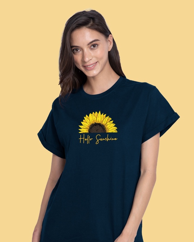 Shop Hello Sunshine Boyfriend T-Shirt Navy Blue-Front