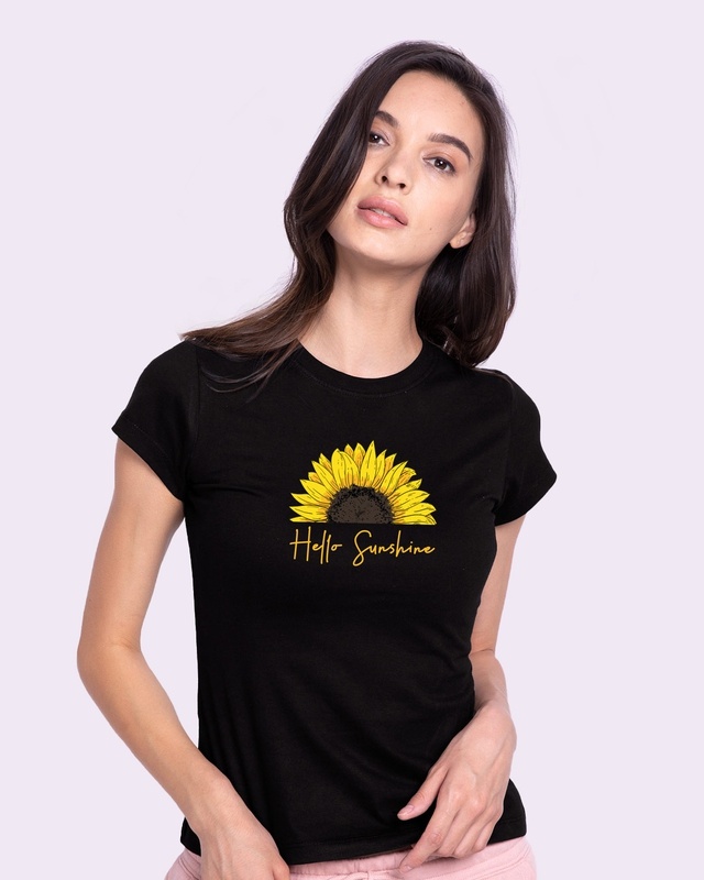 Shop Women's Black Hello Sunshine Slim Fit T-shirt-Front