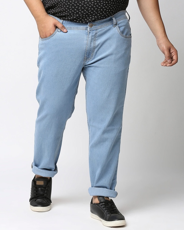 Shop High Star Plus Size Men Blue Regular Fit Mid-Rise Clean Look Jeans-Front