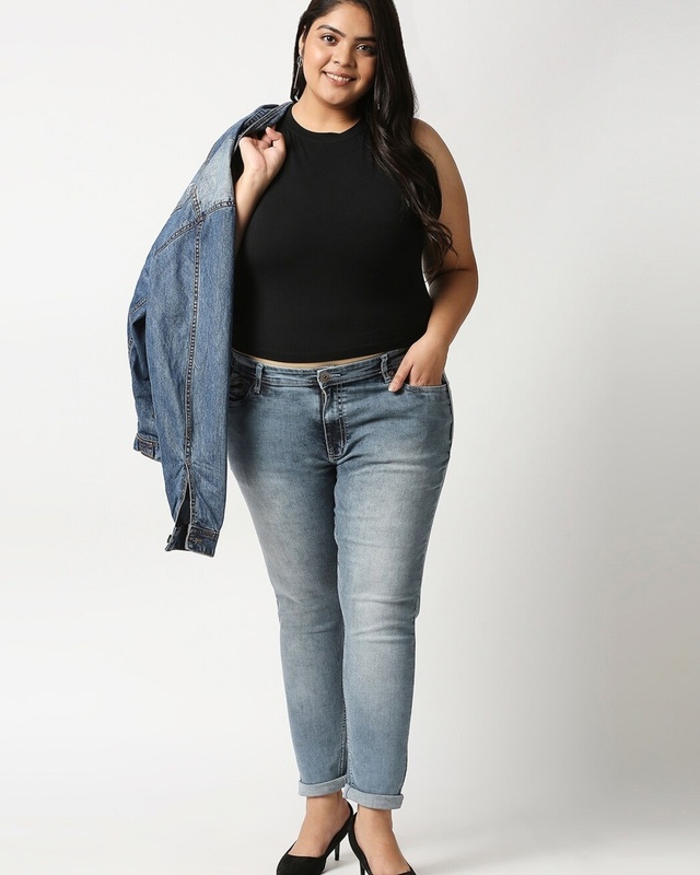 Shop High Star Women's Grey Skinny Fit Plus Size Jeans-Front
