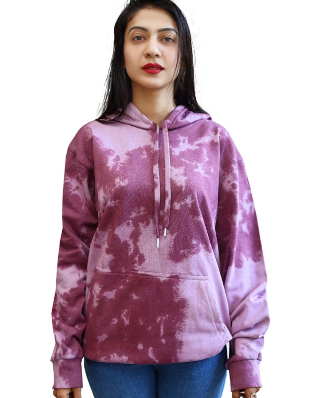Shop Women's Purple Tie & Dye Loose Fit Hoodie-Front