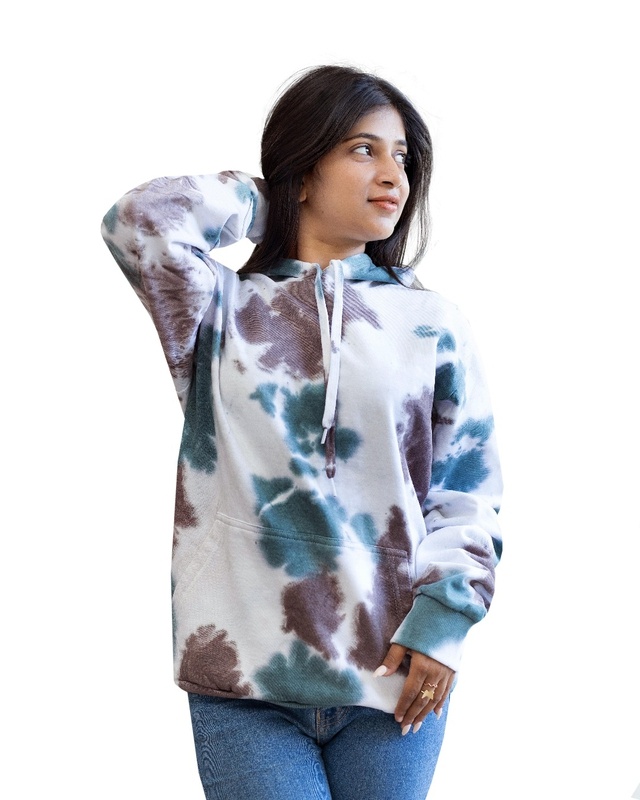 Shop Women's Teal Tie & Dye Loose Fit Hoodie-Front