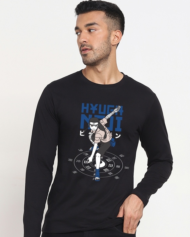 Shop Men's Black Hyuga Negi Byakugan Graphic Printed T-shirt-Front