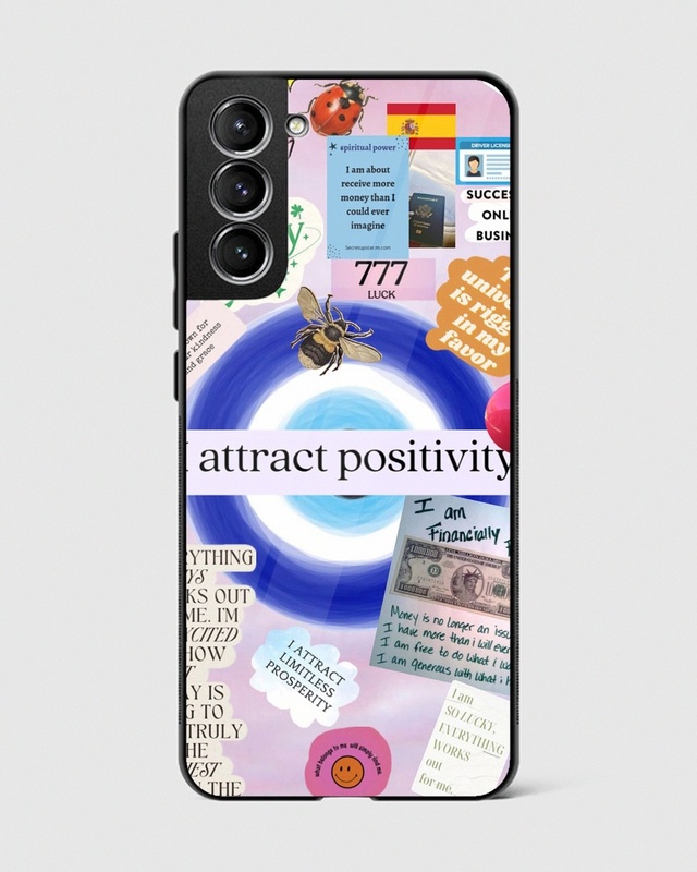 Shop I Attract Positivity Premium Glass Case for Samsung Galaxy S21 FE 5G-Front