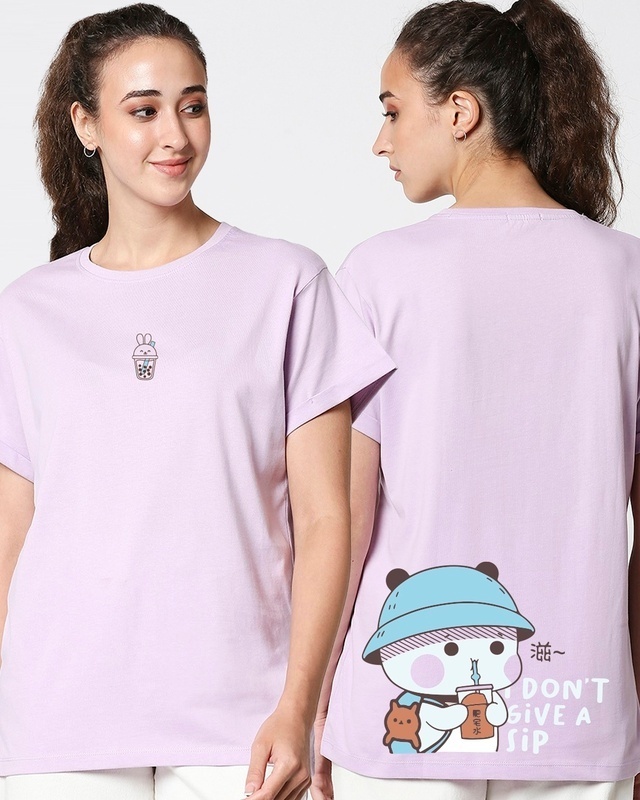 Shop Women's Purple I Don't Give A Sip Graphic Printed Boyfriend T-shirt-Front