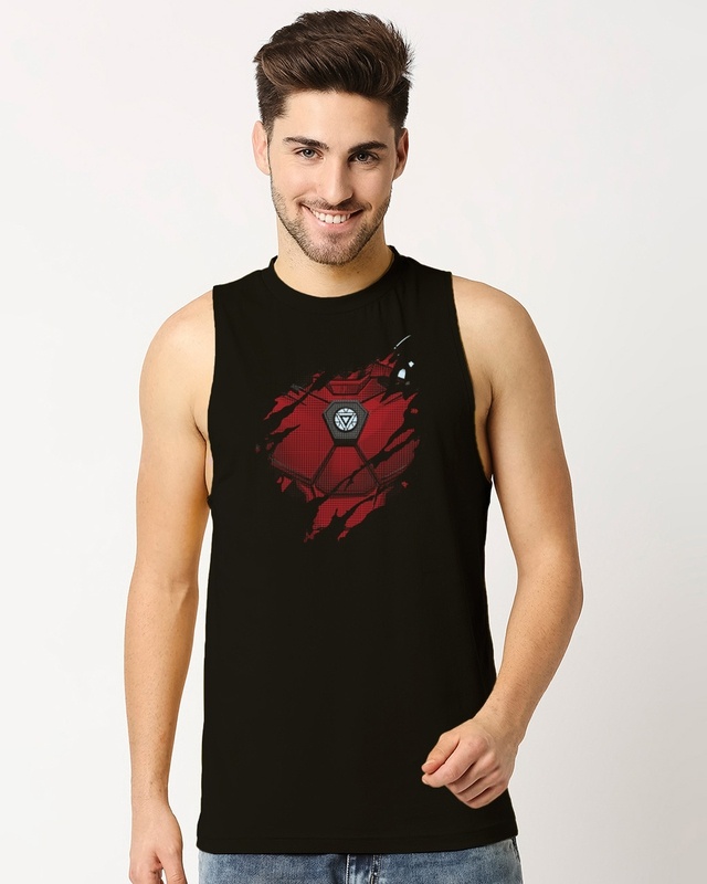 Shop Men's Black Iron Man of War Graphic Printed Vest-Front