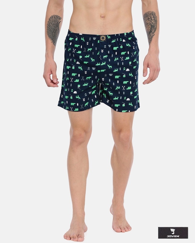 Shop Joven | Camp Animals Navy Printed Boxers-Front