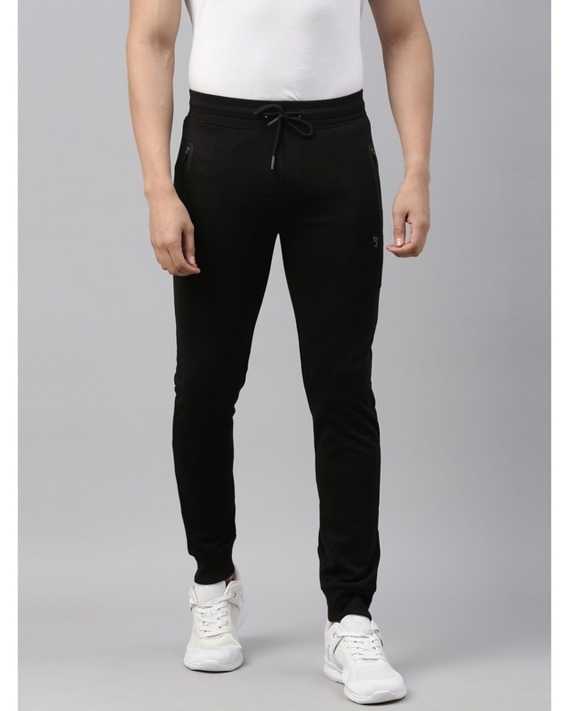 Shop Joven Men Black Solid Regular Fit Track Pant-Front