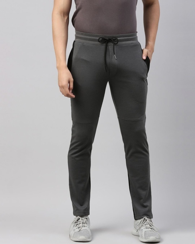Shop Joven Men Grey Solid Regular Fit Track Pant-Front