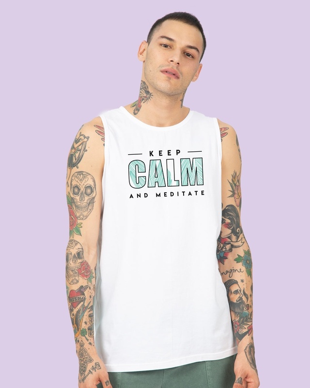 Shop Keep Calm And Meditate Vest White-Front