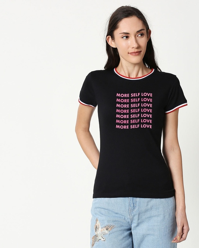 Shop Keep Loving Yourself Crewneck Varsity Rib T-Shirt Multicolor-Front