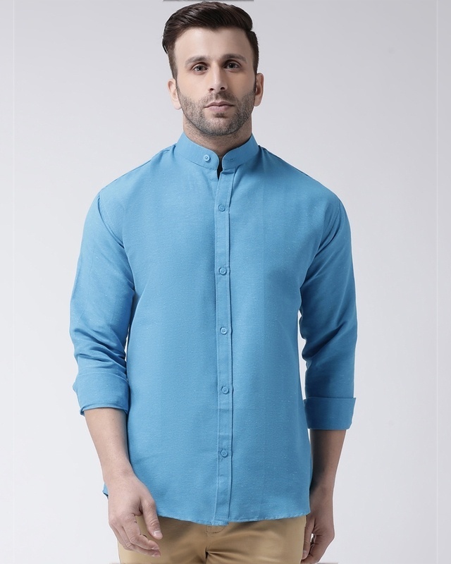 Shop Riag Full Sleeves Cotton Casual Chinese Neck Shirt-Front