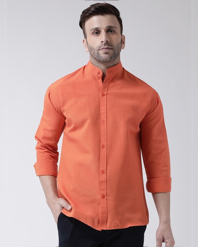 Shop Riag Full Sleeves Cotton Casual Chinese Neck Shirt-Front