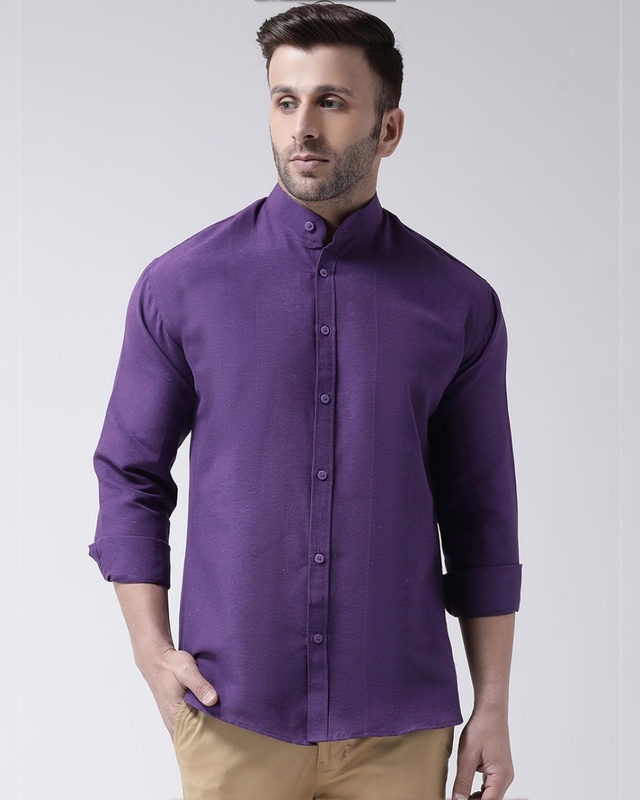 Shop Riag Full Sleeves Cotton Casual Chinese Neck Shirt-Front