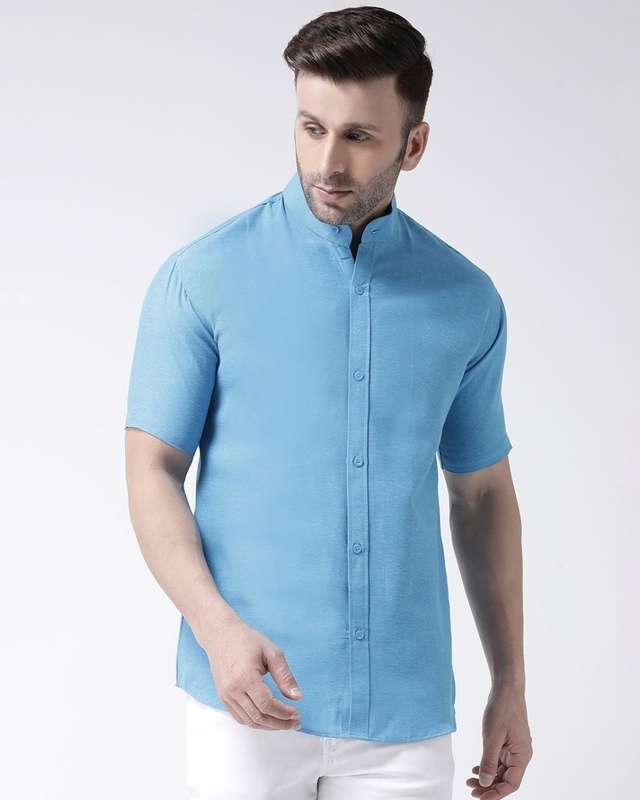 Shop Riag Half Sleeves Cotton Casual Chinese Neck Shirt-Front