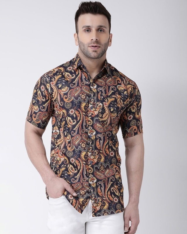 Shop Khadio Half Sleevess Cotton Casual Printed Shirt-Front