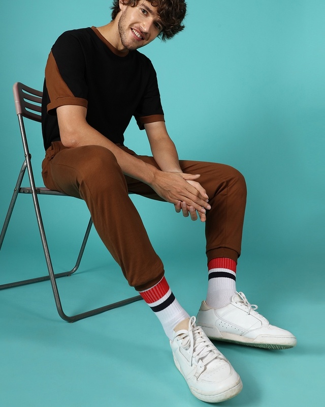 Shop Men's Killer Brown Basic Joggers-Front