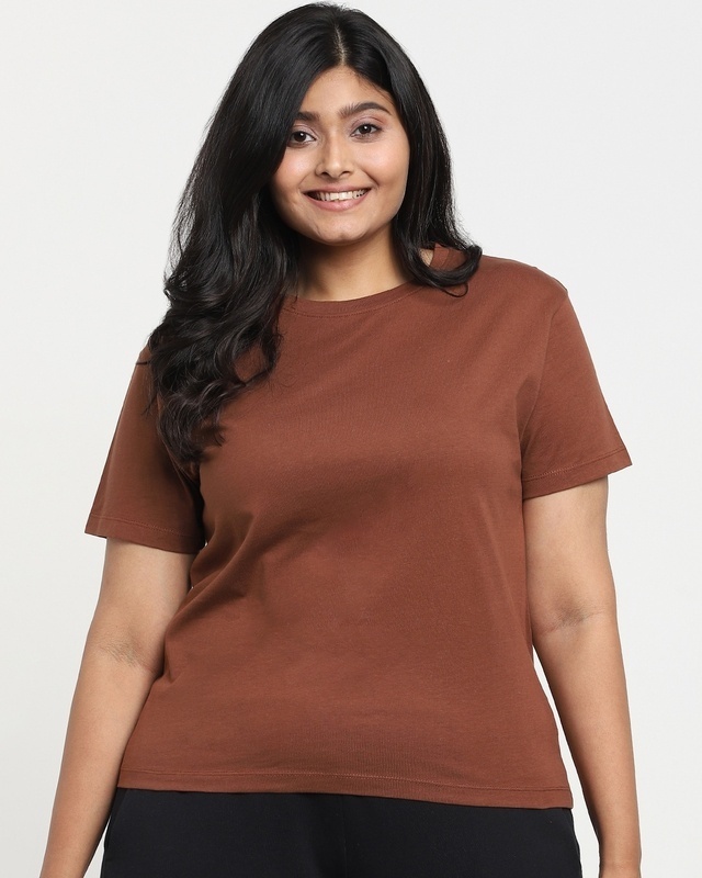 Shop Killer Brown Plus Size Half Sleeve T-shirt-Front