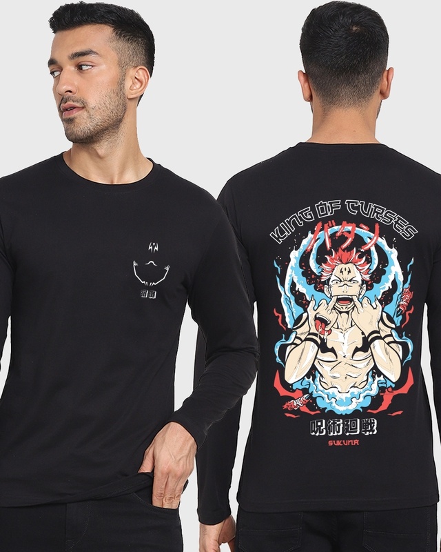 Shop Men's Black King Of Curses Sukuna Graphic Printed T-shirt-Front