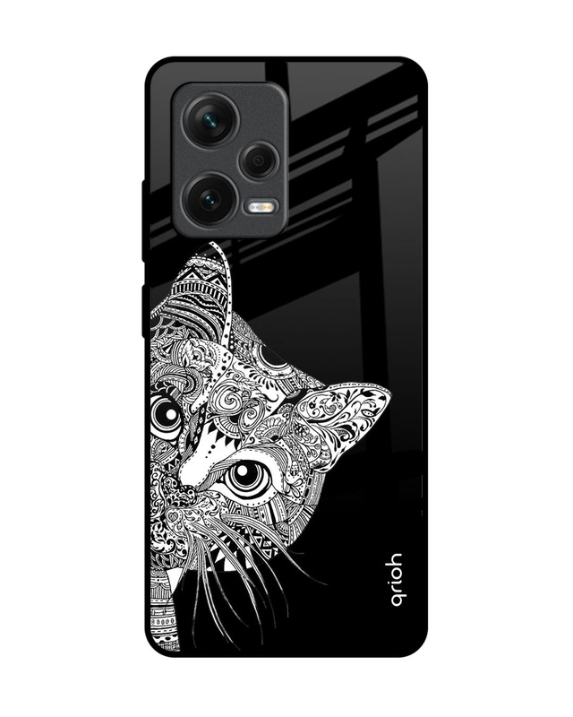 Shop Kitten Mandala Premium Glass Case for Redmi Note 12 Pro+ 5G (Shock Proof, Scratch Resistant)-Front