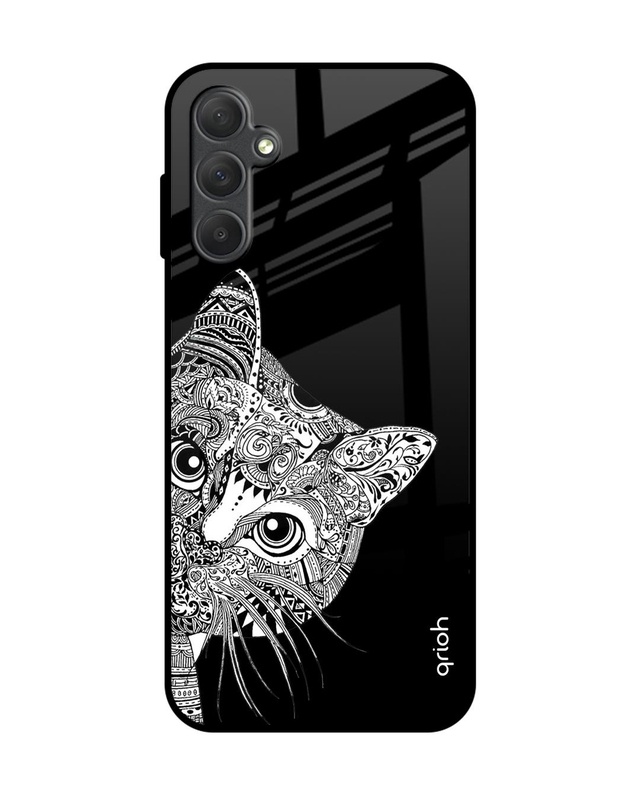 Shop Kitten Mandala Premium Glass Case for Samsung Galaxy M14 5G (Shock Proof, Scratch Resistant)-Front