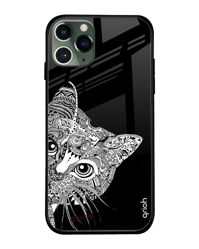 Shop Kitten Mandala Printed Premium Glass Cover For iPhone 11 Pro (Impact Resistant, Matte Finish)-Front