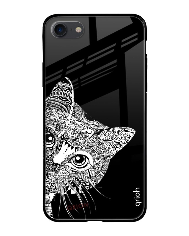 Shop Kitten Mandala Printed Premium Glass Cover For iPhone 8 (Impact Resistant, Matte Finish)-Front