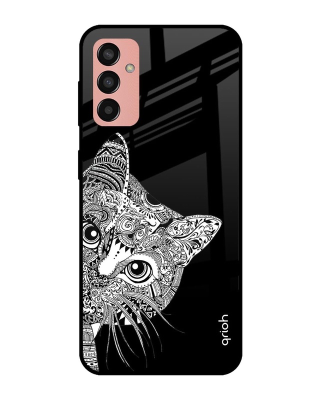 Shop Kitten Mandala Printed Premium Glass Cover for Samsung Galaxy M13 (Shock Proof, Scratch Resistant)-Front