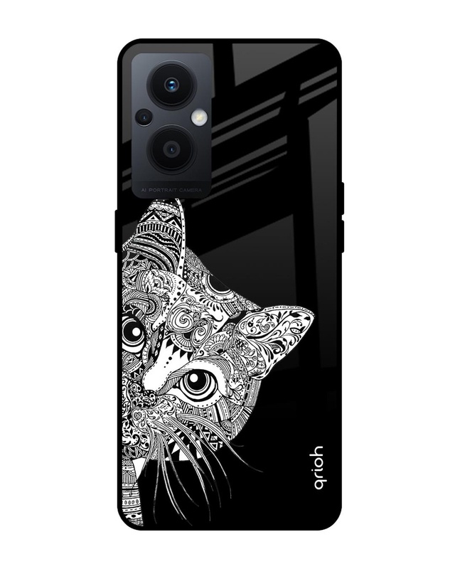 Shop Kitten Mandala Printed Premium Glass Case for Oppo F21s Pro 5G (Shock Proof,Scratch Resistant)-Front