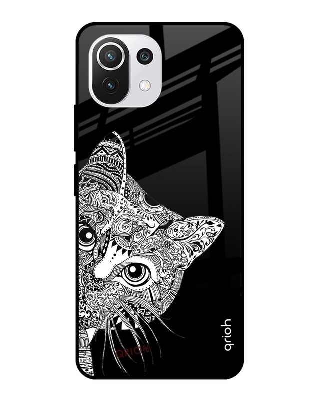 Kitten Mandala Printed Premium Glass Cover For Mi 11 Lite NE 5G (Impact Resistant, Matte Finish)