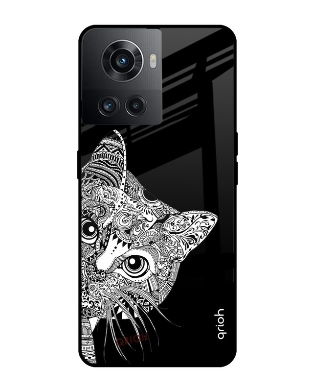 Shop Kitten Mandala Printed Premium Glass Cover For OnePlus 10R 5G (Impact Resistant, Matte Finish)-Front