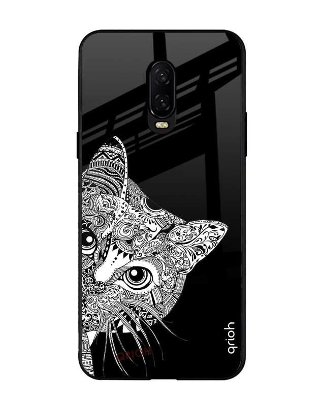 Shop Kitten Mandala Printed Premium Glass Cover For OnePlus 6T (Impact Resistant, Matte Finish)-Front