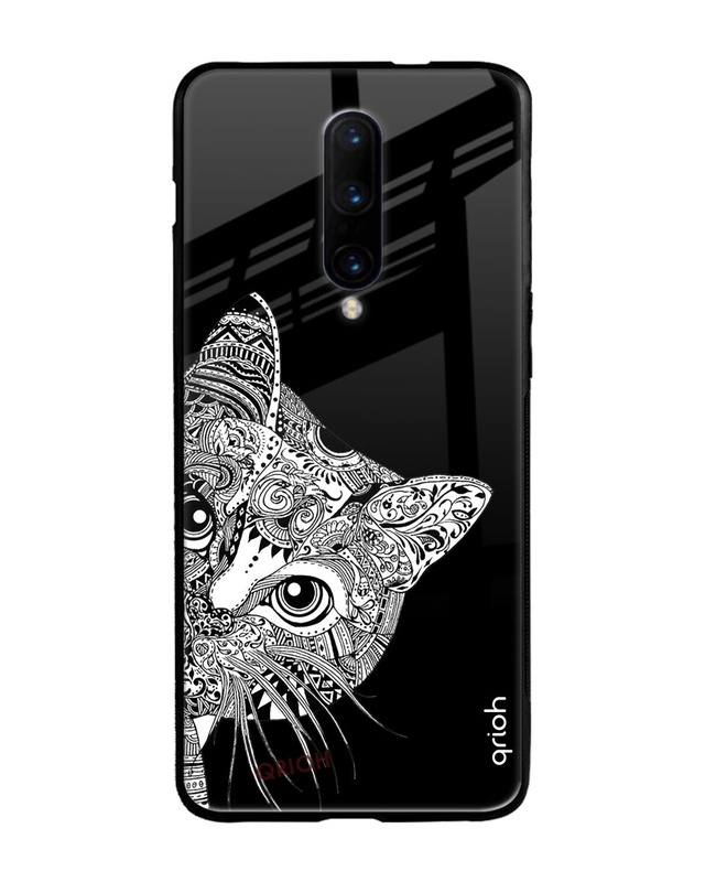 Shop Kitten Mandala Printed Premium Glass Cover For OnePlus 7 Pro (Impact Resistant, Matte Finish)-Front