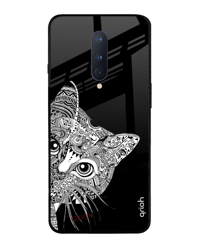 Shop Kitten Mandala Printed Premium Glass Cover For OnePlus 8 (Impact Resistant, Matte Finish)-Front