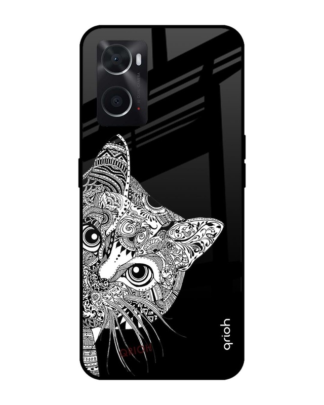 Shop Kitten Mandala Printed Premium Glass Cover For Oppo A76 (Impact Resistant, Matte Finish)-Front